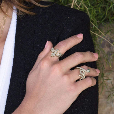 Handcrafted Snake Ring & Earrings With White And Green Stones- Silver-Your Soul Place